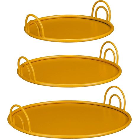 Lot de 3 Plateaux Ronds de Service en Fer Jaune avec Poignées de Diamètre 30 cm 36 cm 42 cm - PANGIVO (1/5)