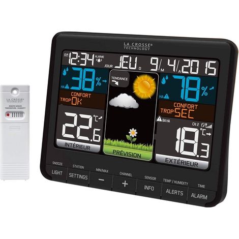 La Crosse Technology - WS6825 BLA, Stazione meteorologica, con sensore Esterno e Supporto a Muro, Colore: Nero (1/2)
