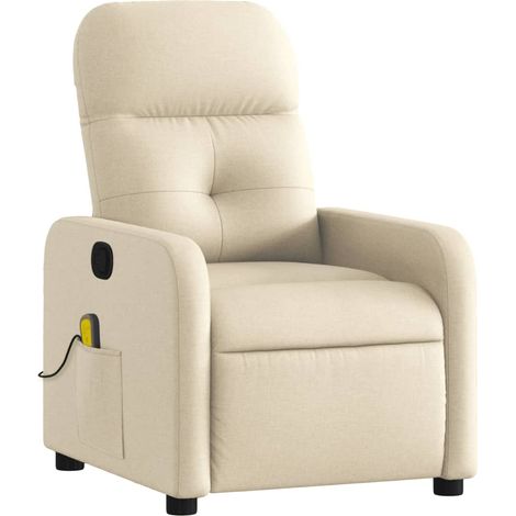 Poltrona relax TV con funzione massaggio reclinabile in tessuto crema DEC026887
