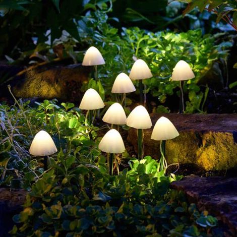 Champignon lumineux solaire blanc chaud - Lot de 10 (1/2)