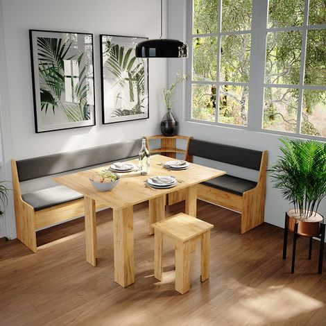 Eckbankgruppe Roman, Goldkraft Eiche, 210 x 41.5 cm mit Tisch, Vicco