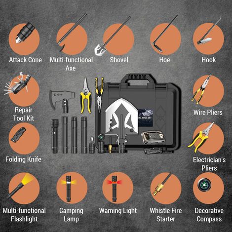 GARRYFIZH Pelle pliable + hache + couteau + lampe survival kit (1/5)