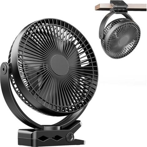 Mini ventilateur Pince USB 8 inch avec batterie 10000 mAh, Portable Petit Ventilateur de Bureau, 4 vitesses, double rotation à 360° (1/5)