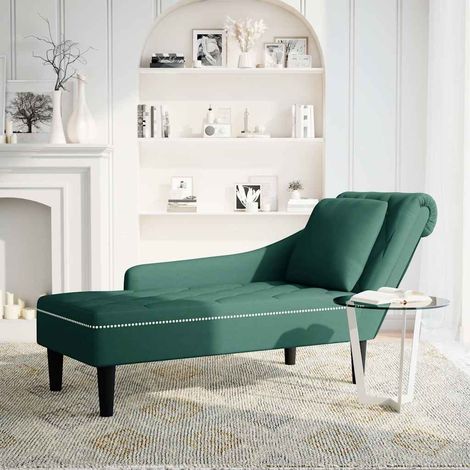 Fauteuil de Salon,Chaise,Fauteuil long et coussin et accoudoir droit vert foncé velours CFW917971 (1/5)