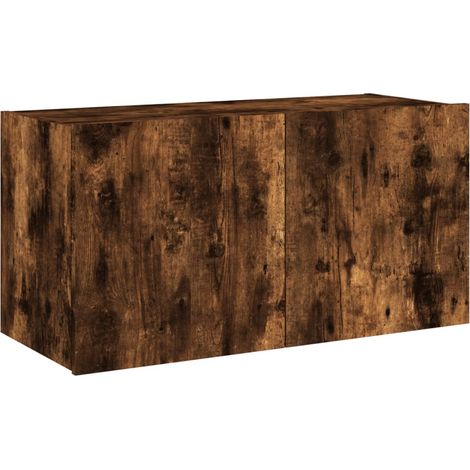 Mueble TV multimedia estante para televisión buffet para televisión comedor salón dormitorio suspendido con luces LED roble ahumado 80 x 35 x 41 cm marrón 020027997
