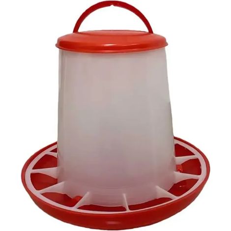 Mangeoire plastique avec poignée 3 kg pour volailles - Rouge et blanc