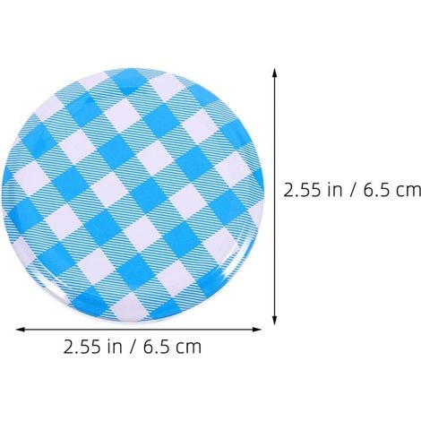 Confezione da 50 coperchi per barattoli di conserve – Coperchi riutilizzabili ed ermetici per barattoli con apertura larga e normale, a scacchi rossi e blu, per conservare gli alimenti in casa. (1/4)