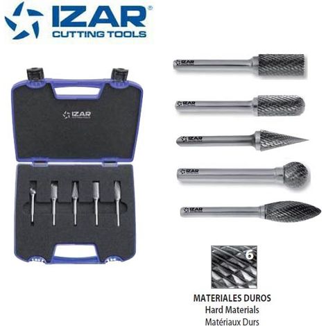 coffret 5 fraises limes rotatives carbure 9.6 mm Izar sur tige 6 mm denture 6