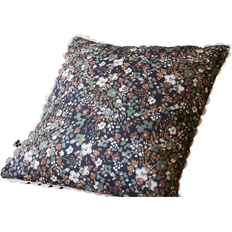 Coussin gaze de coton 40 x 40 cm Capucine bleu marine (1/3)