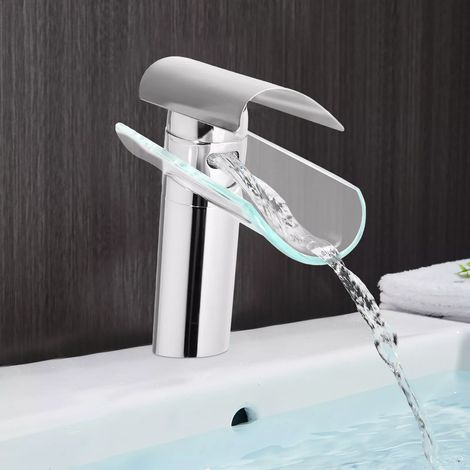 Bad Waschbecken Glas Wasserhahn Einhebelmischer Wasserfall Waschtischarmatu (1/5)