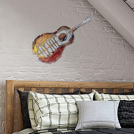 Sculpture murale abstraite de guitare en métal et fer, art de guitariste, ornement suspendu pour amateur de guitare, décoration murale rétro pour cour, intérieur, fête, porche (1/5)