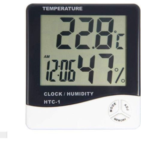 HTC-1 thermomètre numérique hygromètre horloge réveil/alarme calendrier 5 fonctions grand écran bureau support & montage mural thermomètre blanc hygromètre numérique (1/4)