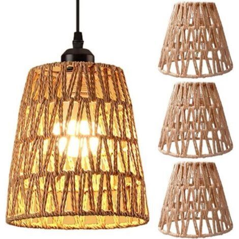 Lot de 3 abat-jours en rotin style bohème - Petit modèle E27 - Tressé à la main - Plafonnier pour salon, salle à manger, café - Panier vintage - Abat-jour de rechange
