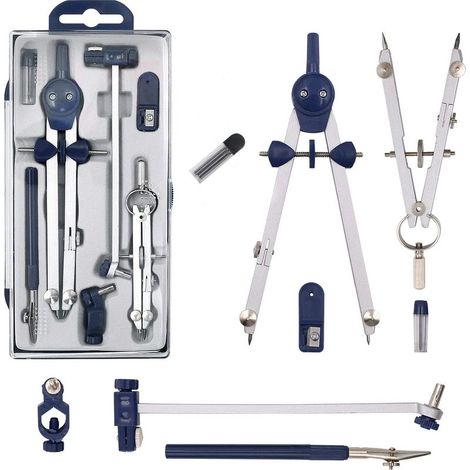 Lot avec compas en acier inoxydable et 5 accessoires pour enfants pour le dessin les mathématiques et la géométrie NPTERBL (1/5)