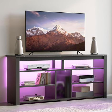 Meuble TV Haut pour téléviseurs 65 Pouces, Support TV avec Rangement pour PS5, Console TV LED avec étagère de Rangement réglable pour Salon, marbre Noir (1/5)
