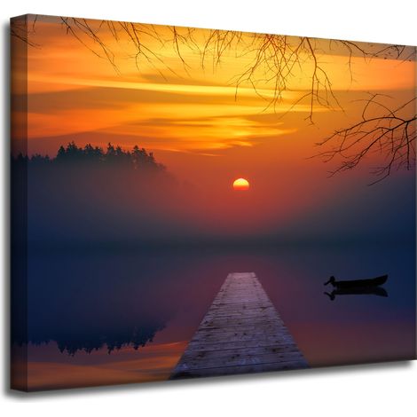 Leinwanddruck Natur Sonnenuntergang über dem See 50x40 cm