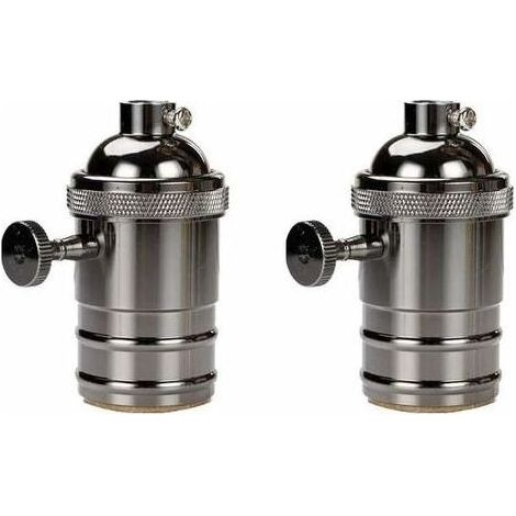 2 Douille lampe, E27 Adaptateur De Lampe, Interrupteur Rétro, Aluminium Noir, Cuisine Chambre Salon (1/5)