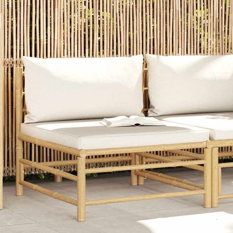 Garten-Mittelsofa mit Kissen Cremeweiß Bambus (1/5)