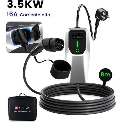 Câble de recharge Type 2 16A 3.5kW monophasé 8m portable pour Tesla BMW JUNSUN