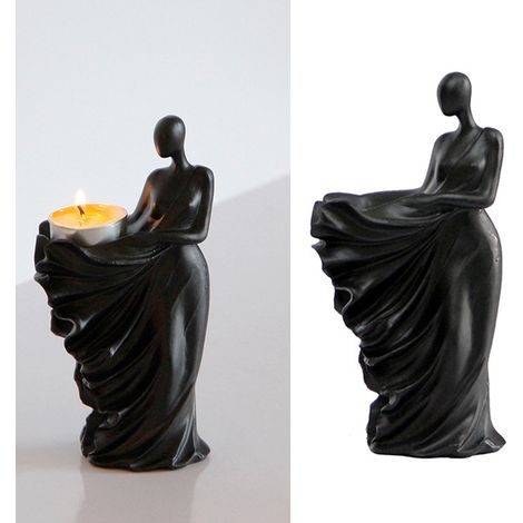 Bougeoir en forme de femme, fait main, avec socle stable et aspect réaliste, noir. (1/5)