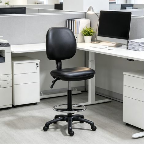 Höhenverstellbarer Bürohocker mit Rückenlehne und Rollen, Schwarz, OKWISH (1/5)