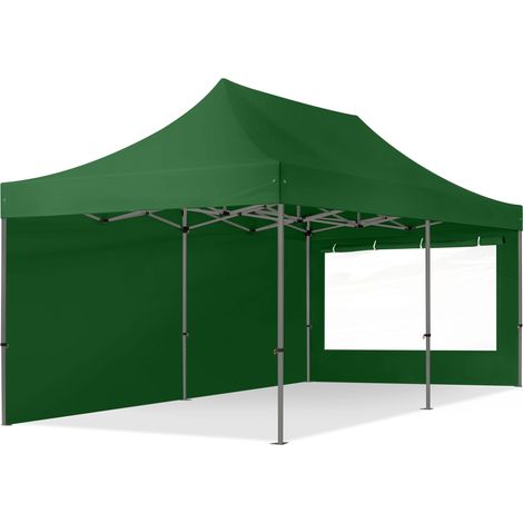 3x6m gazebo pieghevole con laterali (finestre panoramiche), PREMIUM acciaio, verde scuro (1/5)