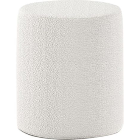 CONNIE - Pouf Rond 41cm Tissu Bouclé Blanc (1/5)