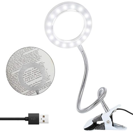 Loupe Lumineuse LED - Loupe de Précision 8X avec Bras Flexible et Pince de Table - Alimentation USB - Pour Lecture Travail Manuel Réparation Électronique - 1 Pièce