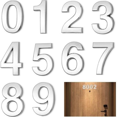 10pcs Numéro de métal stéréoscopique Numéro de Plaque Moderne Maison Adresse de l'hôtel Hôtel Chiffres Plaque d'autocollant Signe (1/4)