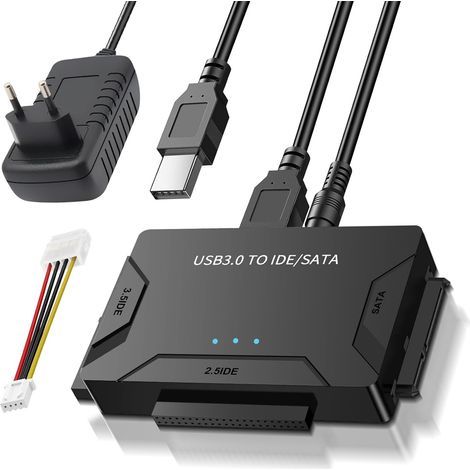 Adaptateur USB 3.0 vers IDE/SATA 5 Gbps pour disque dur SATAHDD, adaptateur USB pour câble USB 2,5/3,5" Windows 11/10/8/7/XP/Vista avec câble SATA (1/5)
