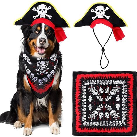 Dog Costume, Skull Print Hat with Bandana Pet Costume Halloween Cosplay Set for Dog and Cat for Halloween Party (1/5)