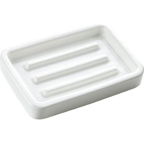 Porte-savon céramique rectangulaire mat – rainures relief, design épuré – blanc, compatible plan de travail/douche/évier (1/5)