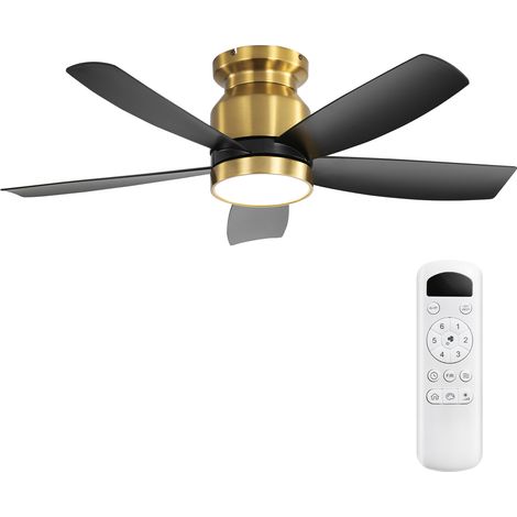 CHICFURN Ventilador de techo de 42 pulgadas con motor DC reversible, 5 aspas de ABS, mando a distancia, 3 colores de luz regulables y temporizador 1/4/8 h, negro y dorado (1/5)