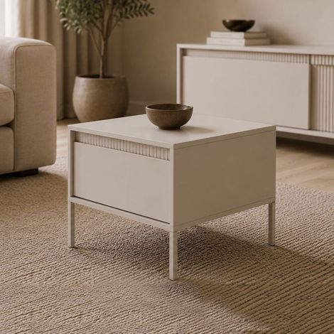 Tavolino da Salotto Kasinela, un Cassetto, con Piedini, Forma Quadrato, 68x48x68h cm Beige (1/5)