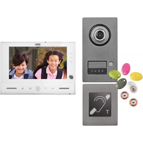Urmet – Interphone vidéo mains-libres 7'' avec écran tactile – Alimentation 230V – Montage encastré ou saillie – Vidéosurveillance 2 plaques et 4 caméras