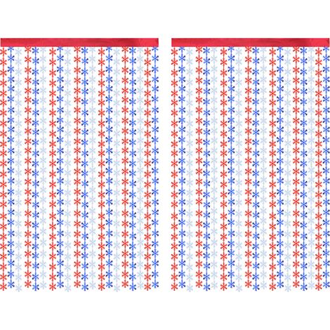 Rideaux à franges métallisées à motif flocons de neige - 2 pièces 1x2m, rideaux scintillants métallisés, décoration de fête, décoration de photomaton, flocons de neige laser rouges, bleus et argentés (1/4)