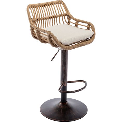 Lot de 2 tabourets de bar en rotin avec hauteur réglable et rotation 360°, beige (1/5)
