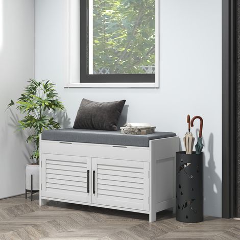 Blanc et gris - Établi à chaussures avec étagère interne réglable à 3 niveaux, 90x36x50 cm