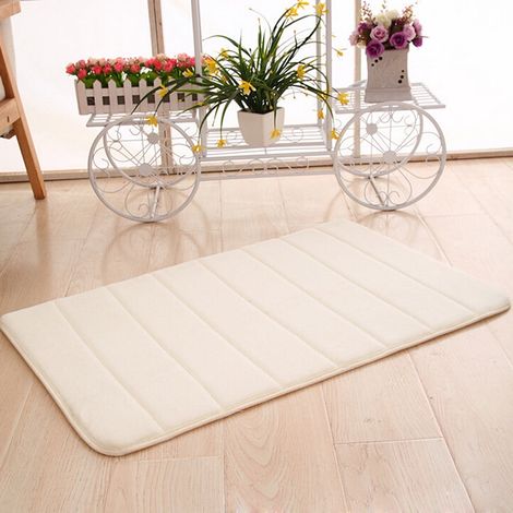Tapis De Bain - Mousse À Mémoire De Forme - Antidérapant - Absorbant - Pour Salle De Bains Et Douche - Blanc - 50 X 80 Cm (1/2)
