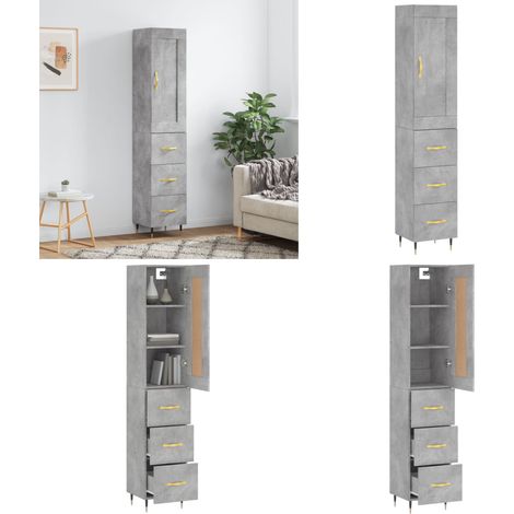 Buffet haut Gris béton 34,5x34x180 cm Bois d'ingénierie - Buffet Design Moderne - Meuble Rangement Gris - Armoire Cuisine - Placard Entrée - Commode Salon - Home & Living (1/5)