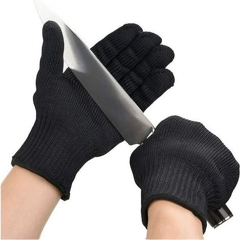 Gants de protection anti-coupure en Kevlar et acier inoxydable, noirs, résistants aux lames, usage professionnel (1/5)