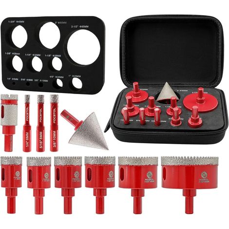 Diamant Fliesenbohrer Set 11tlg. für Porzellan, Keramik, Granit, inkl. Fingerfräser & Fasenbohrer (1/5)