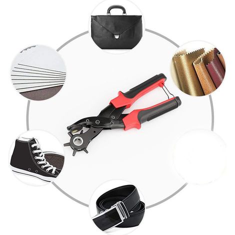 Set mit 6 multifunktionalen Rotationsstanzen für Gürtel, runder Handstanzzange, Perforationswerkzeug für Leder und Kunststoff. (1/5)