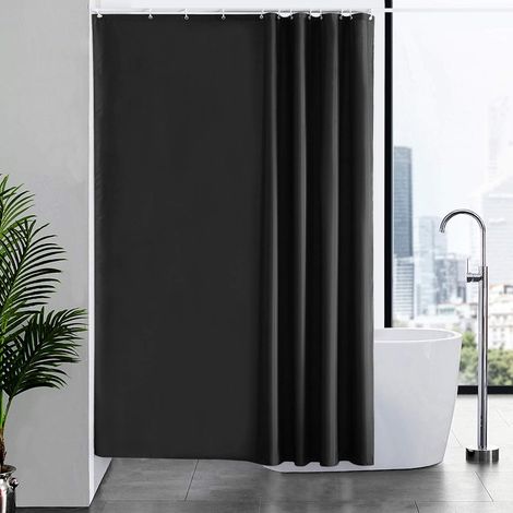 c Rideau de Douche Anti Moisissure Tissu en Polyester Imperméable Rideaux de Douche Textile Lavable pour Baignoire ou la Salle de Bain 12 Crochets de Rideau Douche Noir-180x200cm. (1/5)