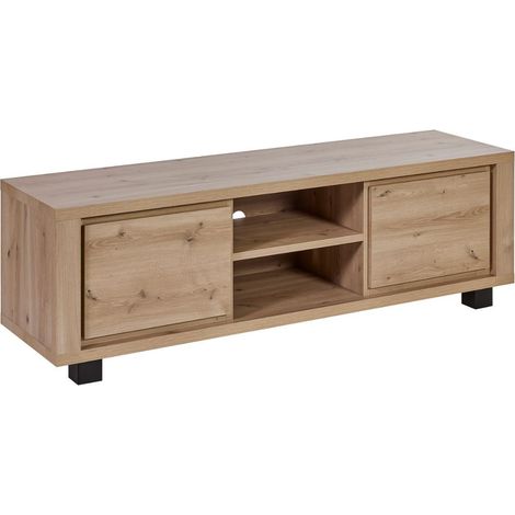 Meuble TV 2 portes 2 niches aspect bois finition Hudson Oak - URIDSON