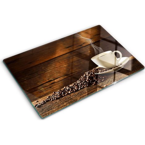 Planche de cuisine, couvre plaque, verre planche découper, verre trempé – 80 x 52 cm - Une tasse de café (1/5)