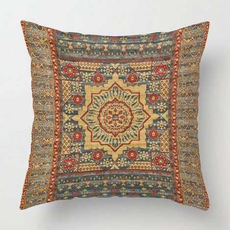Taie D'oreiller - Motif Ethnique Marocain - 60x60 cm - Coton Mélangé Lin - Double Face - Pour Canapé, Lit, Chaise ou Extérieur - 1 Pièce (1/5)