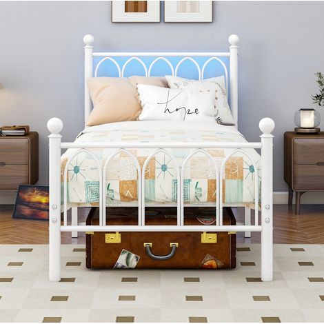 lit adulte rangement LED 90x200 fer blanc OKMYHOME (1/5)