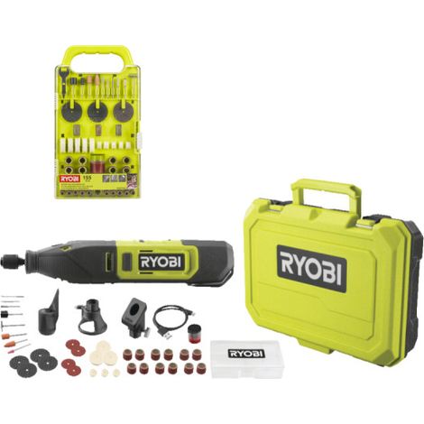 Pack RYOBI - Mini-outil multifonction RRT12-120BA3/35 - 12V - 1 Batterie 2.0Ah - 1 Câble USB C - 35 Accessoires - Kit de 155 accessoires - RAKRT155 (1/4)