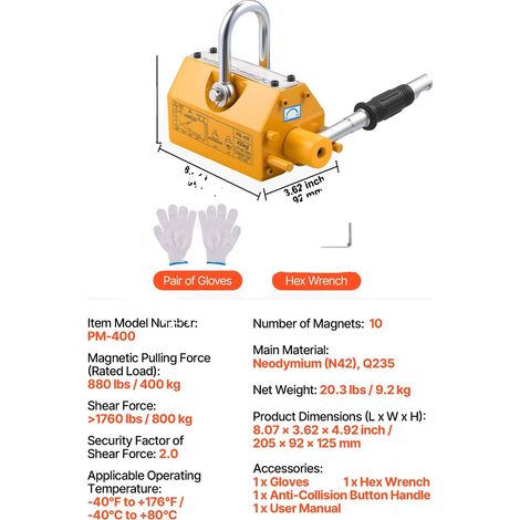 Carrello a leva magnetica, portata 1000 kg, maniglia regolabile, sollevatore da 400 kg. (1/2)